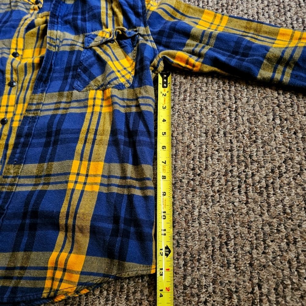 Arizona Jean Co. Blue & Gold Plaid Flannel Long Sleeve Button-Up Pockets Sz. L - Picture 5 of 8